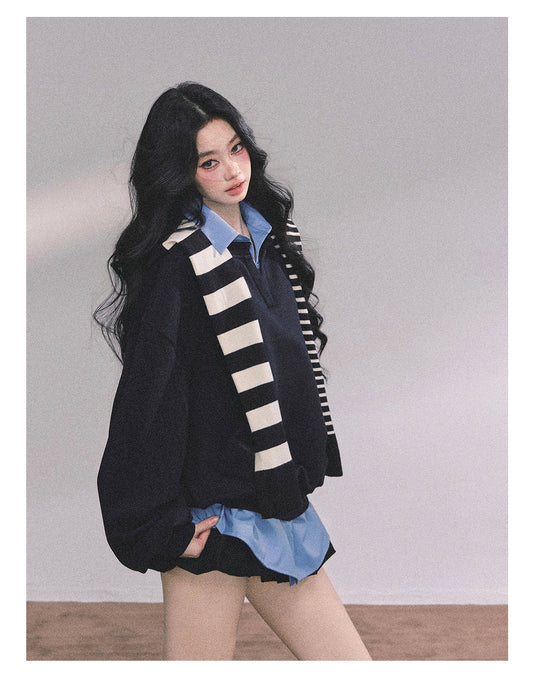 ShaoYeYan High IQ College Fake Two-Piece American Loose Fit Hoodie