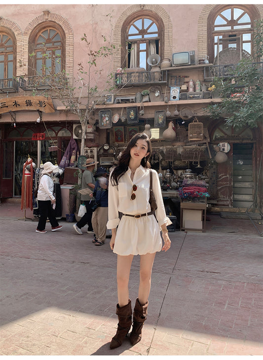 MULVAN "Camellia White" Shirt Dress