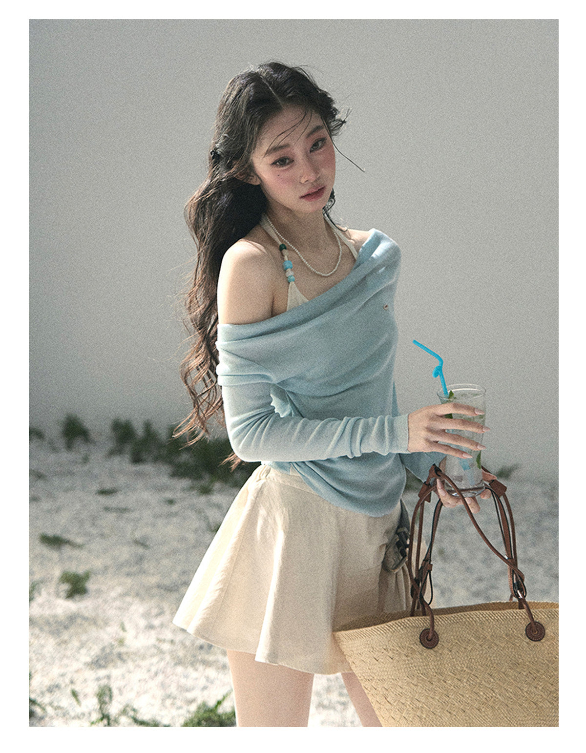 ShaoYeYan Aomalm Frosting on the Shoulder Fake Two-Layer Halter Top
