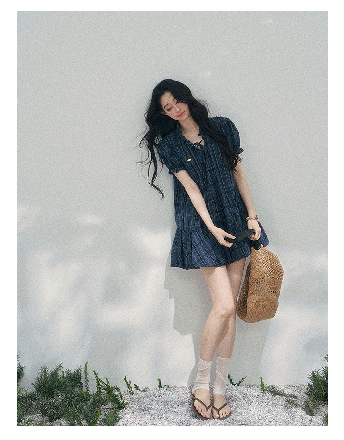 ShaoYeYan Aomalm Simple Skirt with Light Pleats French Bubble Sleeve Dress
