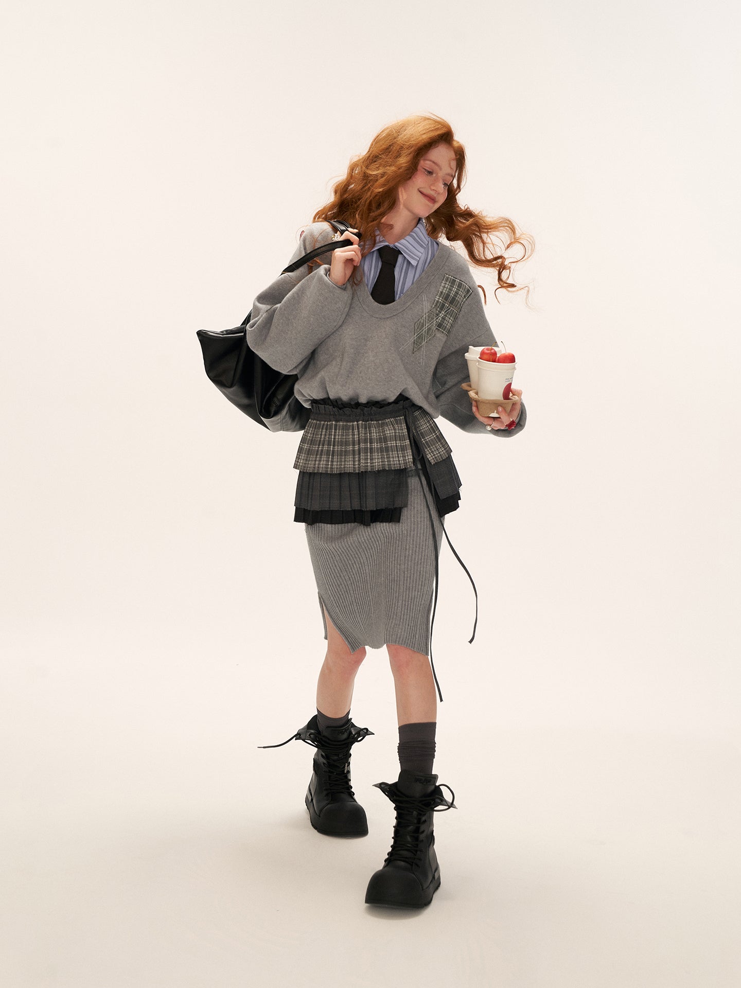 MAMC Patchwork Academic U-Neck Sweater Dress