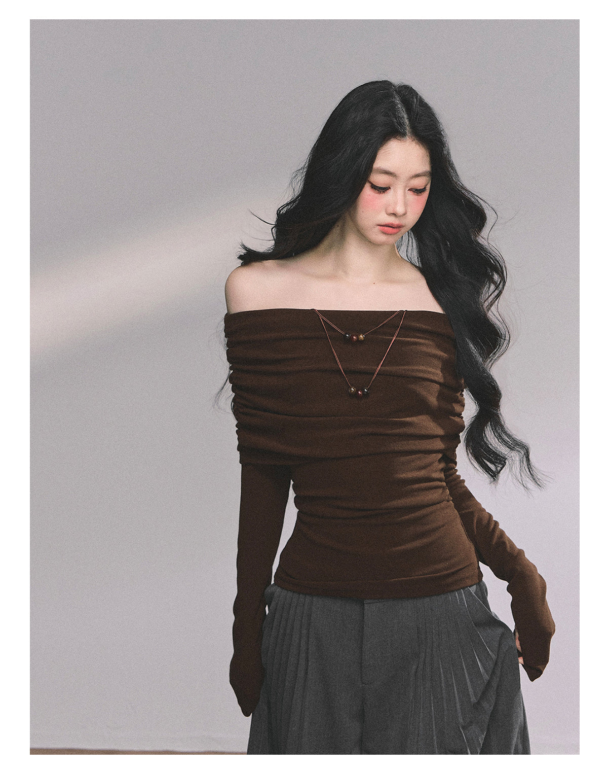 ShaoYeYan Reed College Off-Shoulder American Long Sleeve Top