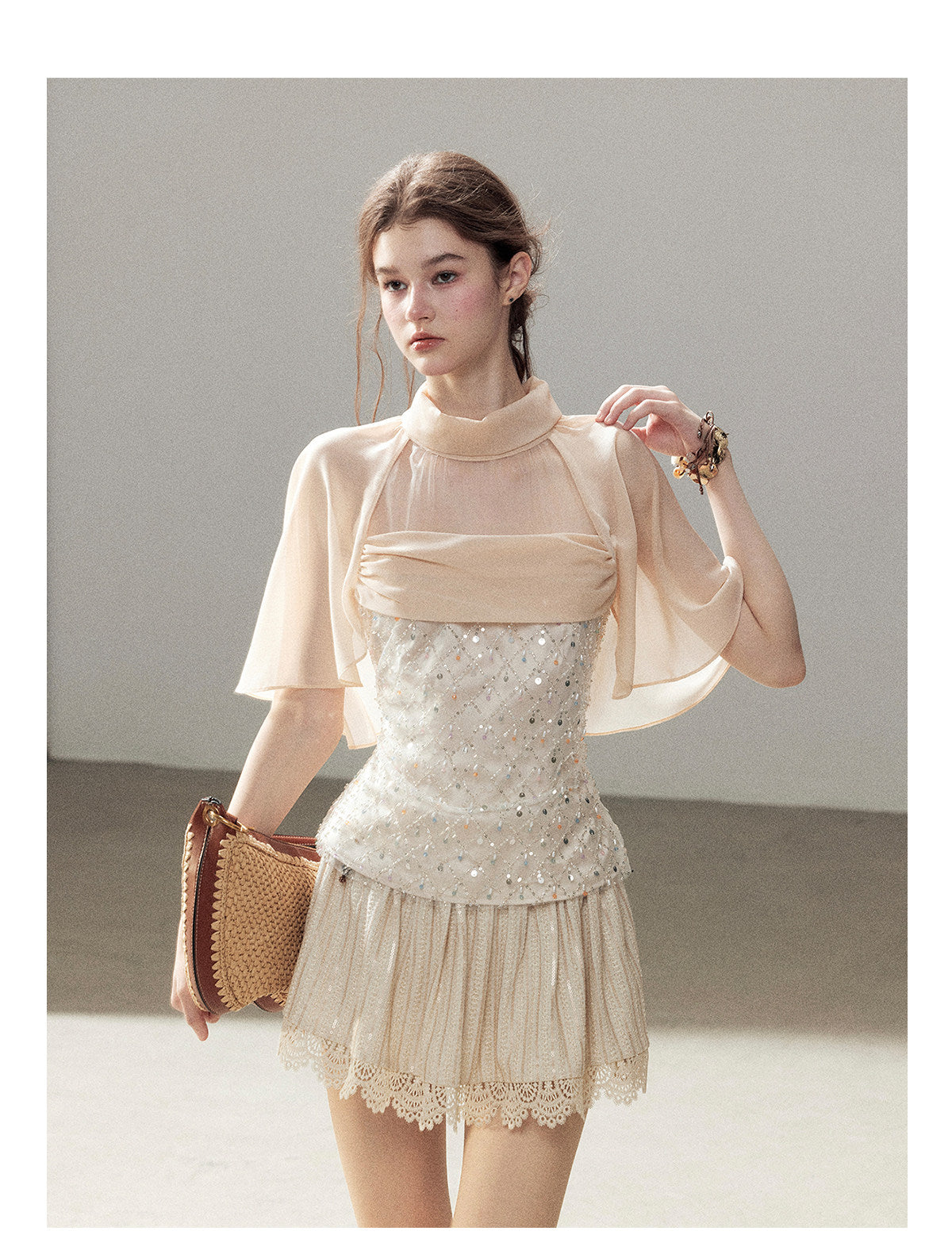 ShaoYeYan Aomalm Diffuse Nebula French Sheer Mesh Wrap Top