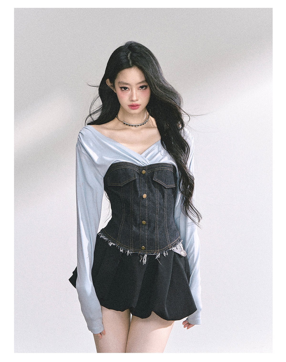 SHAOYEYAN American Style V-Neck Denim Tee
