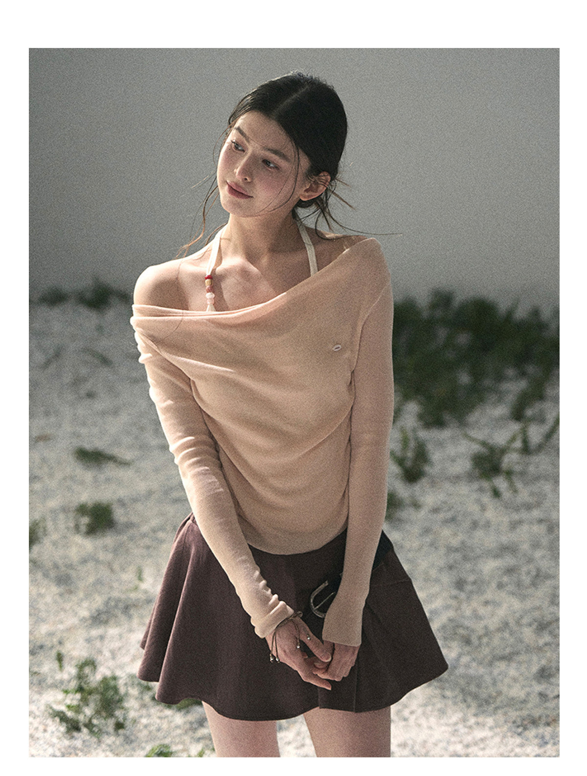 ShaoYeYan Aomalm Frosting on the Shoulder Fake Two-Layer Halter Top