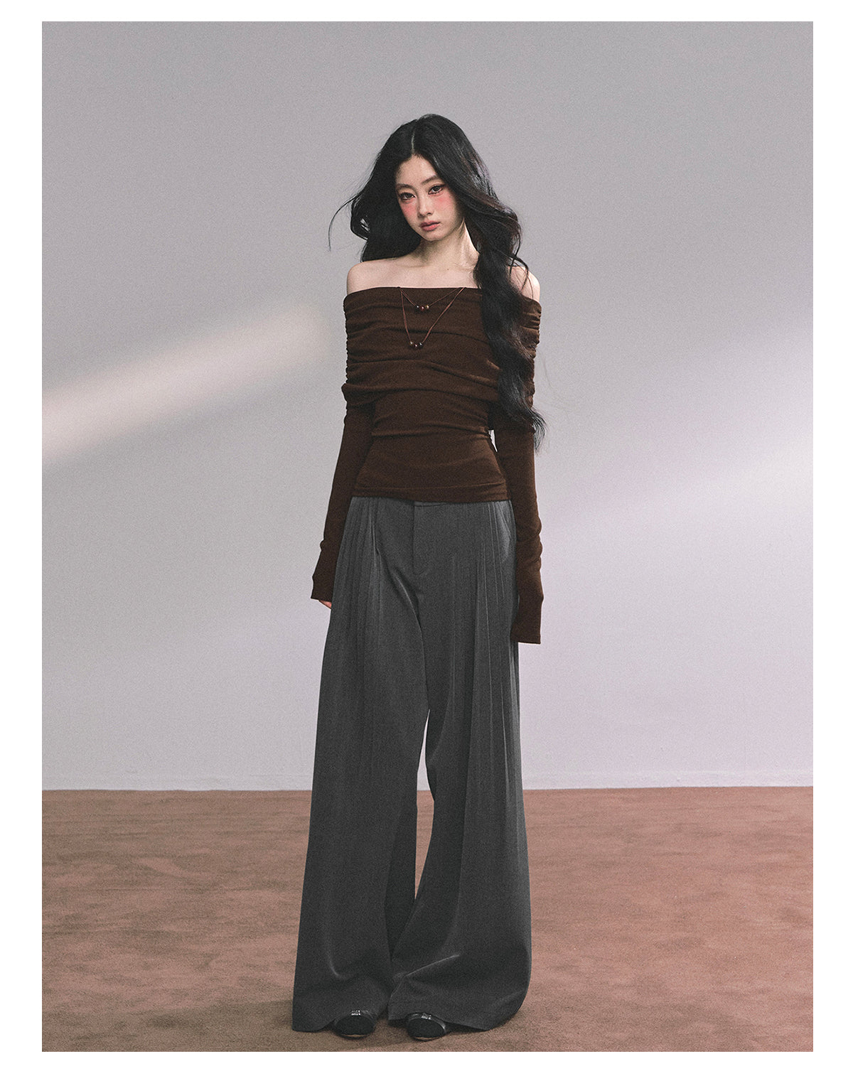 ShaoYeYan Reed College Off-Shoulder American Long Sleeve Top