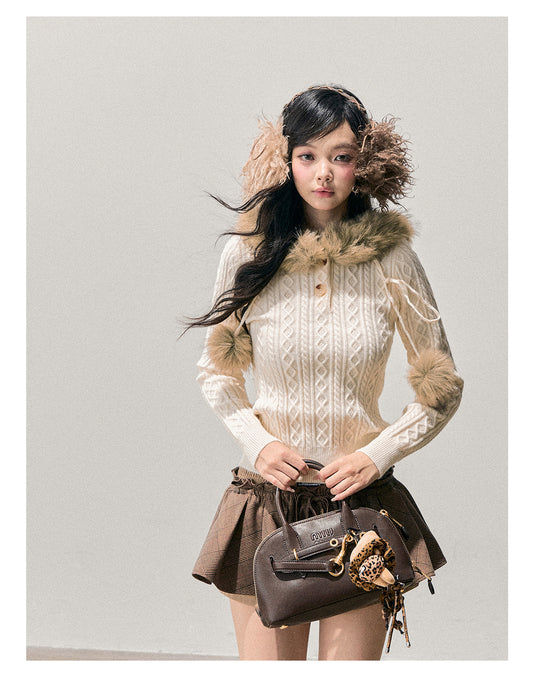 ShaoYeYan Aomalm Lingering Snow Traces Hooded Cable Knit Sweater