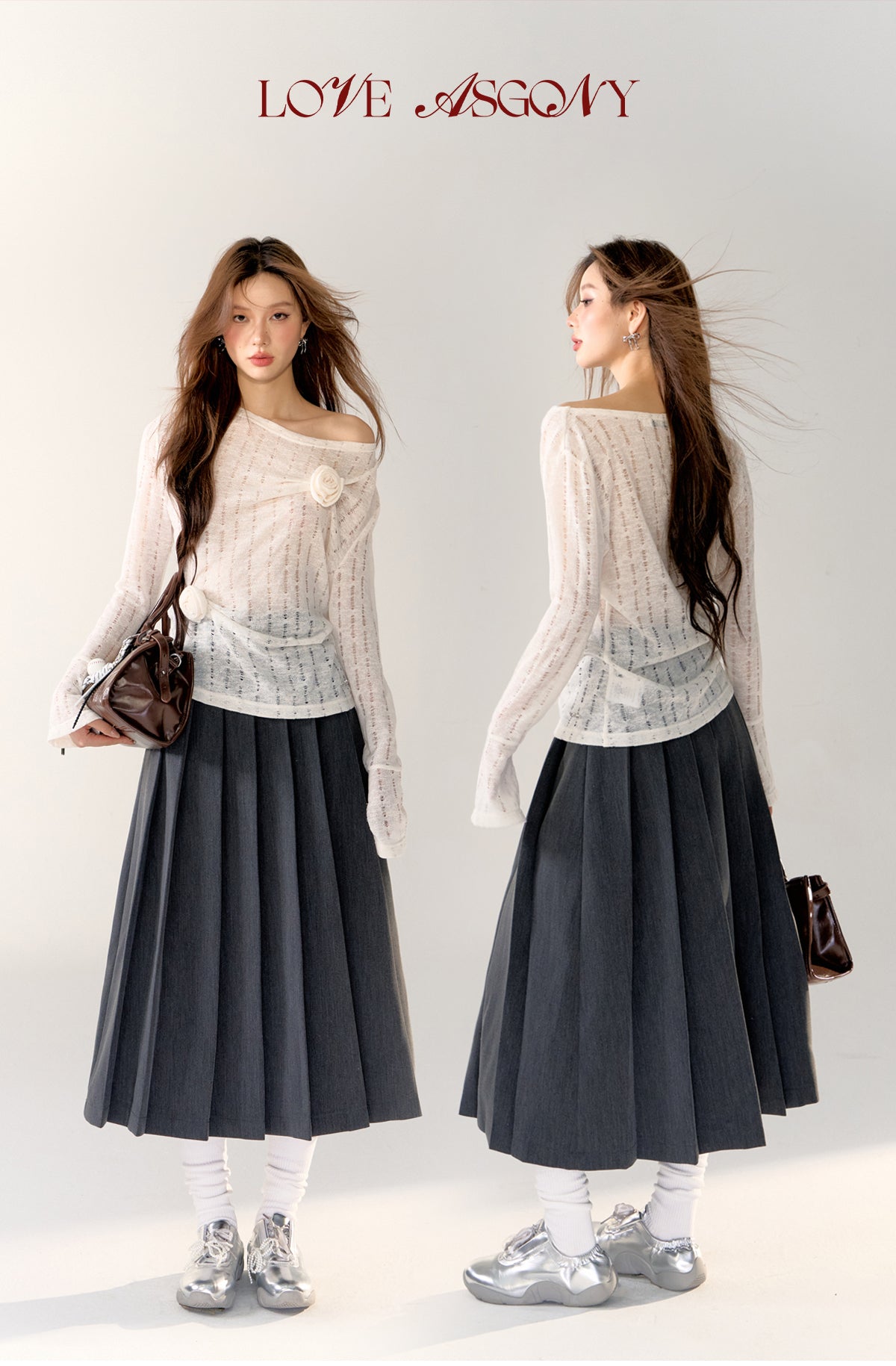 AsGony Hollow-Knit 3D Floral Sweater