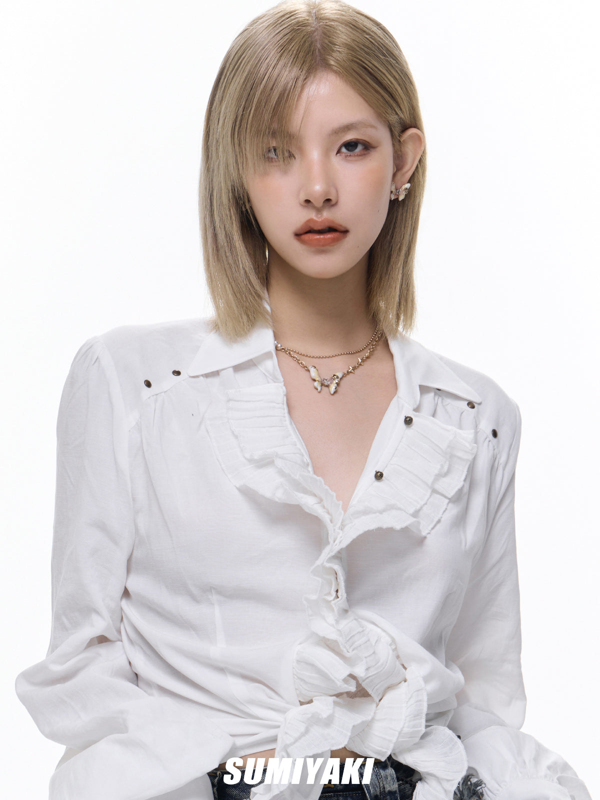 SUMIYAKI Butterfly Earrings & Pearl Necklace