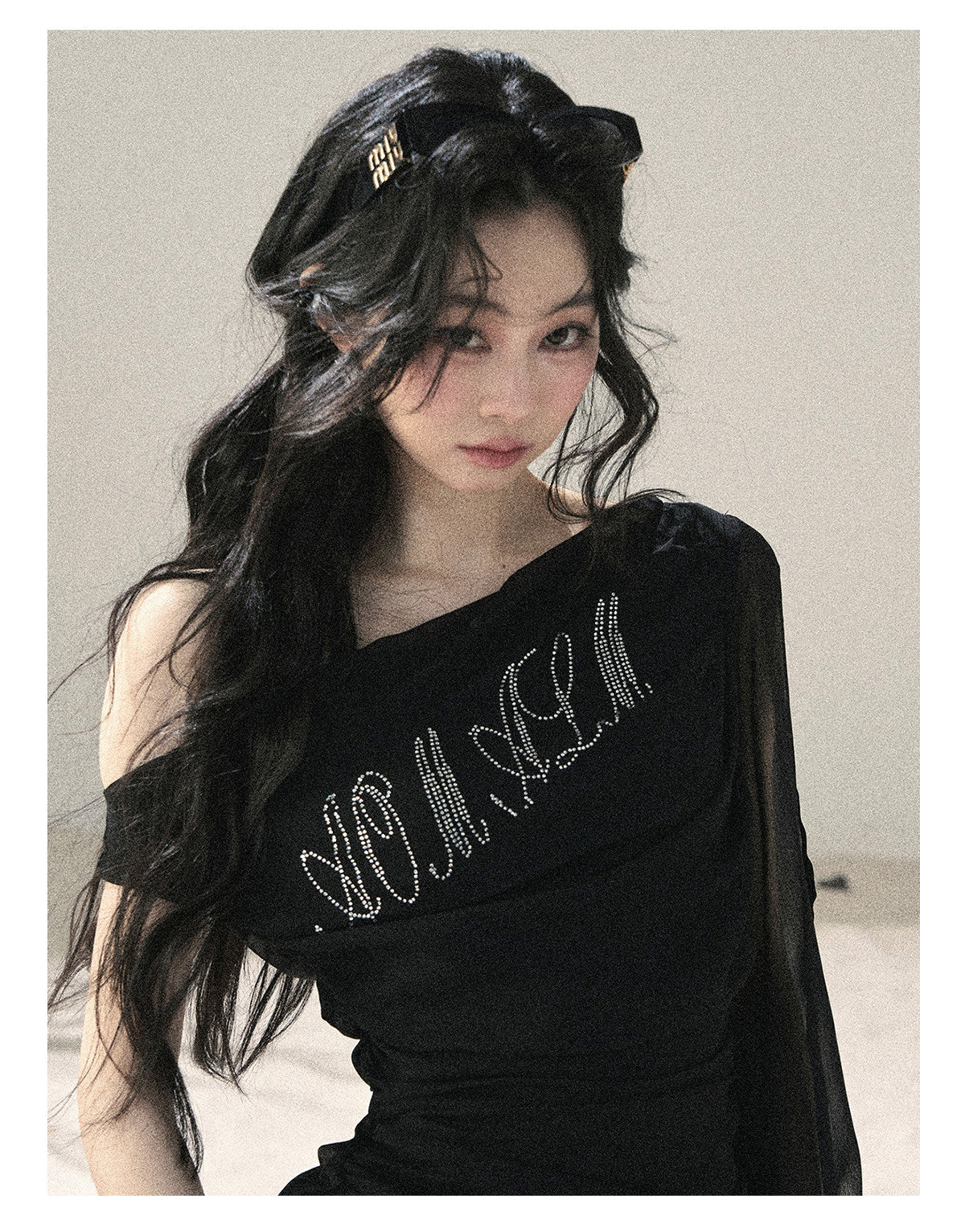 ShaoYeYan Aomalm Fragmented Starlight Korean Off-Shoulder Mesh Top