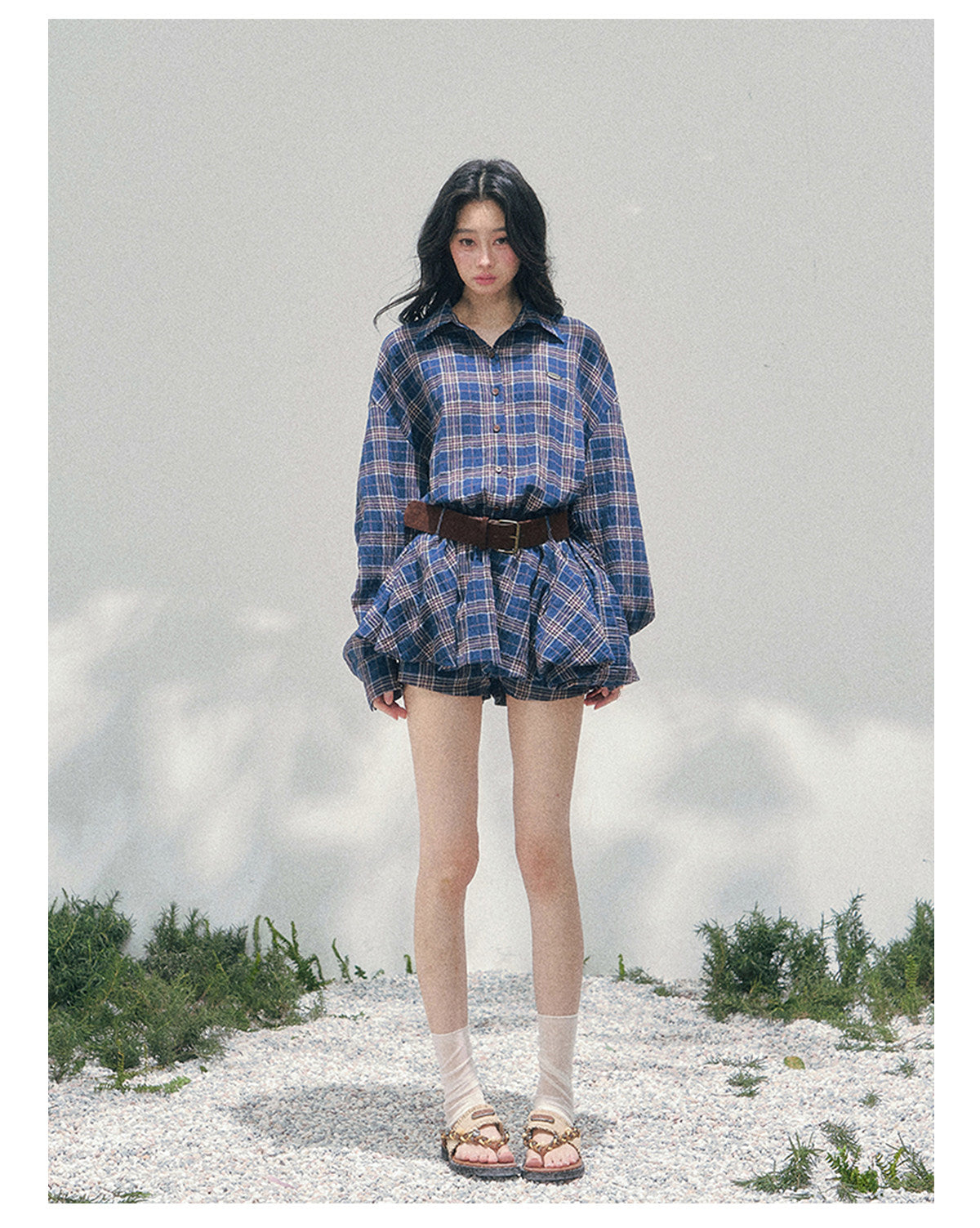 ShaoYeYan Aomalm Rain Traces on Windowpane Plaid Dress