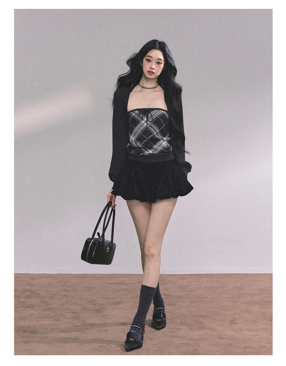 ShaoYeYan Eton Girls High American Plaid Knit Sweater Set