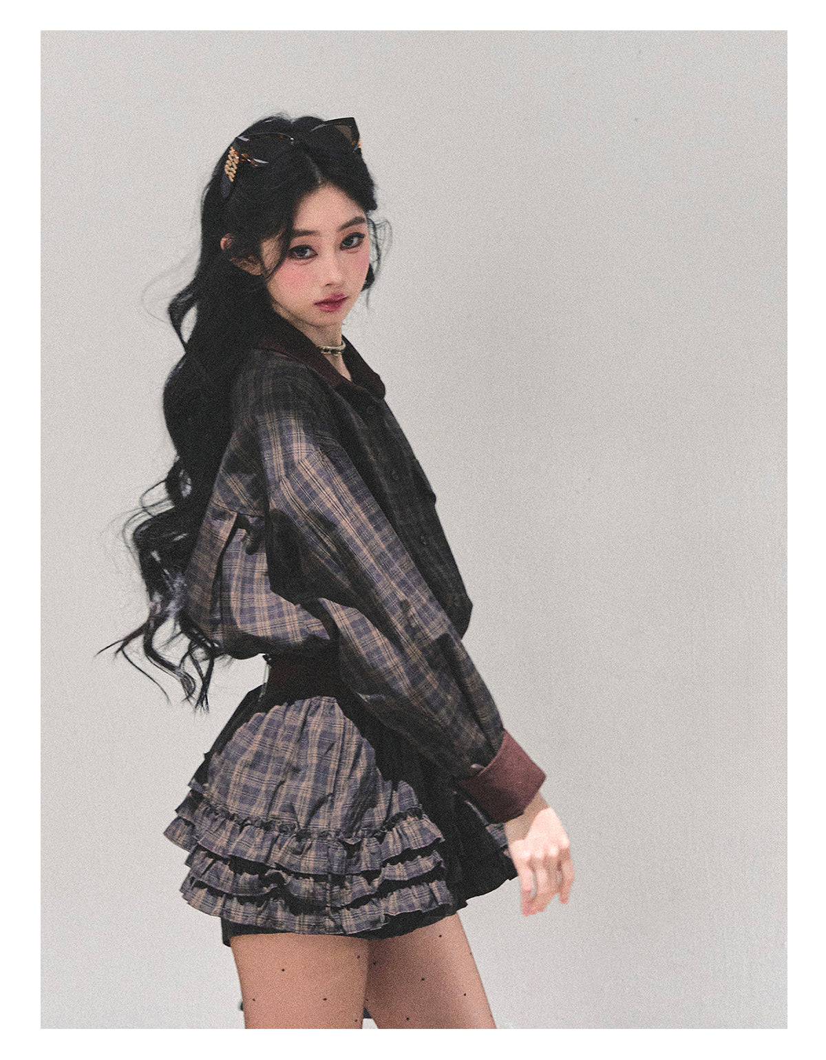 ShaoYeYan Sunset Trajectory Polo Plaid Dress