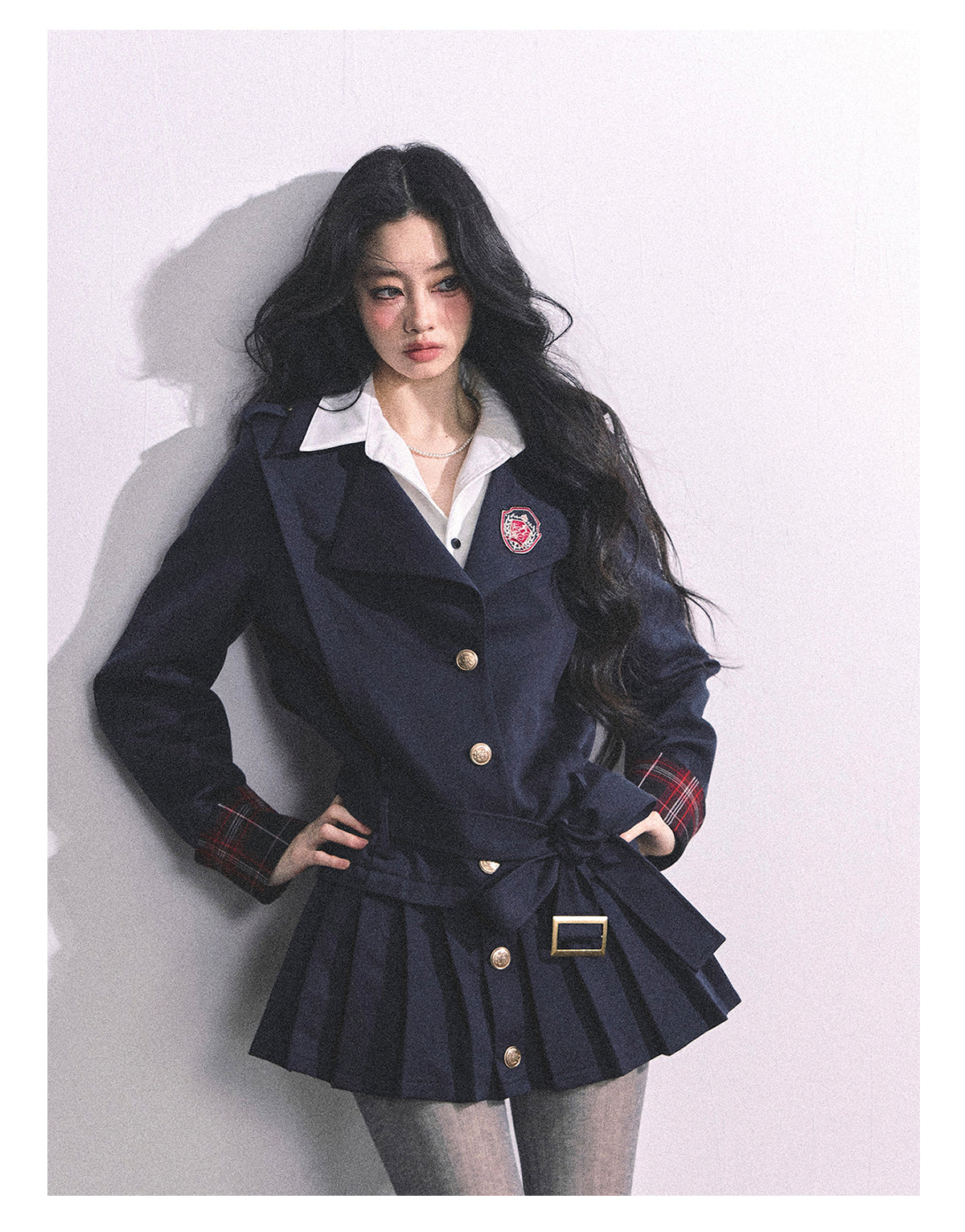 ShaoYeYan Ivy League Prep Student Fake Two-Piece American Long Sleeve Dress