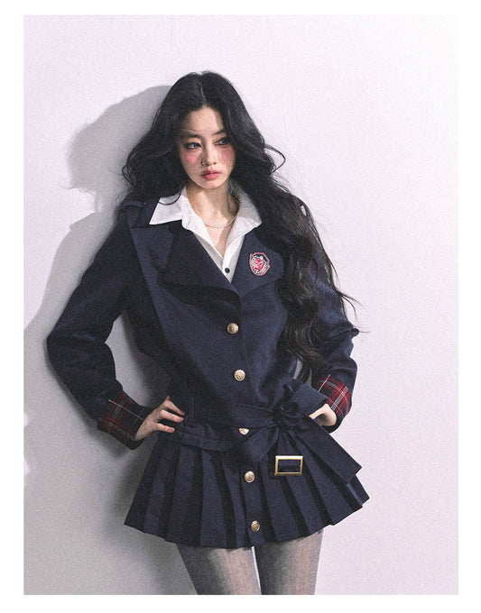 ShaoYeYan Ivy League Prep Student Fake Two-Piece American Long Sleeve Dress