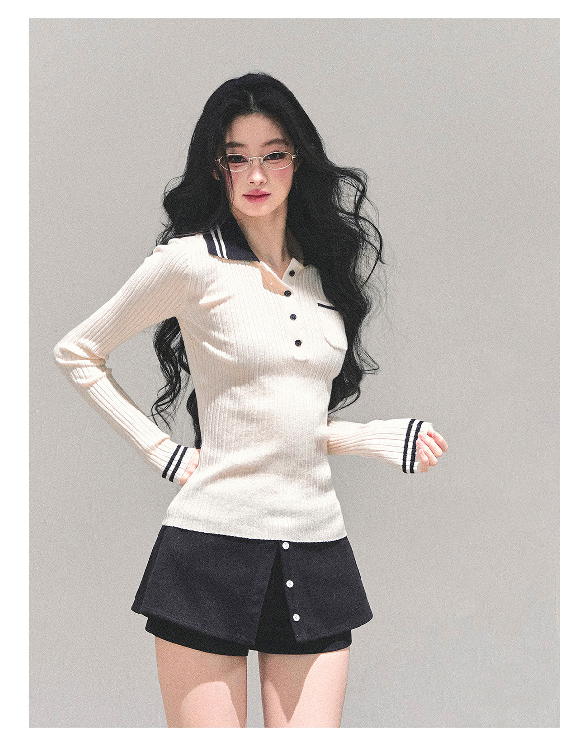 ShaoYeYan Wendy's Letter Long Sleeve Polo Knit Sweater