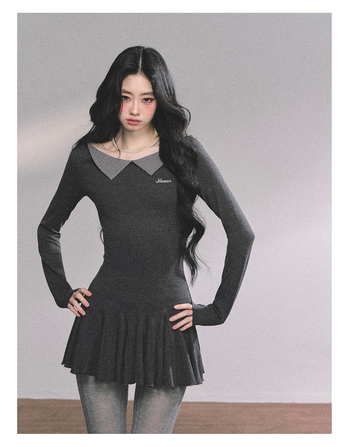 ShaoYeYan Roxton Grey Fake Two-Piece T-Shirt Dress