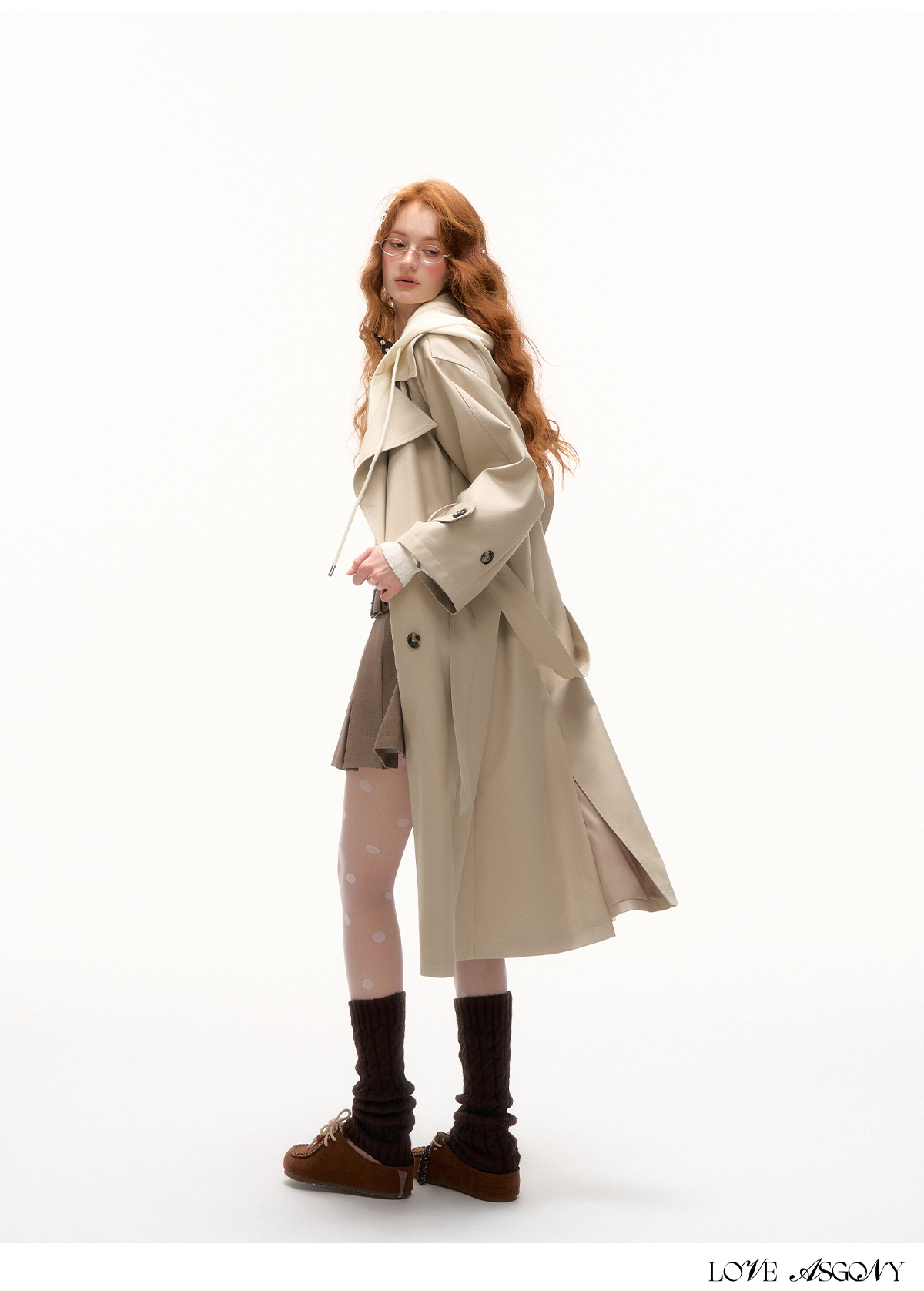 AsGony British Style Fake Two-Tone Long Trench Coat