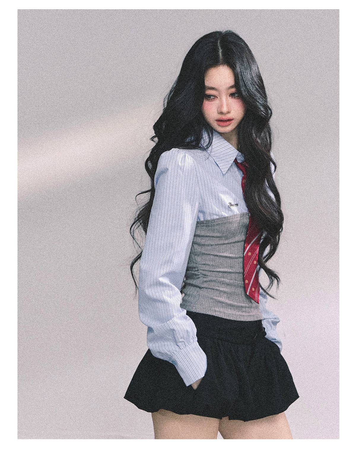 ShaoYeYan Edinburgh College Fake Two-Piece Striped Polo Knit Shirt