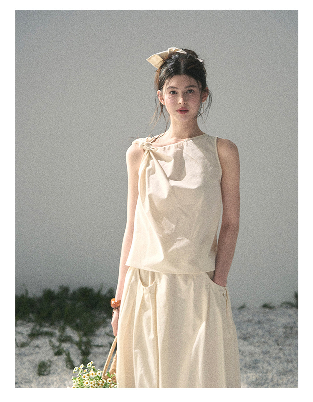 ShaoYeYan Aomalm White Pleated Poem Elegant Two-Piece Set