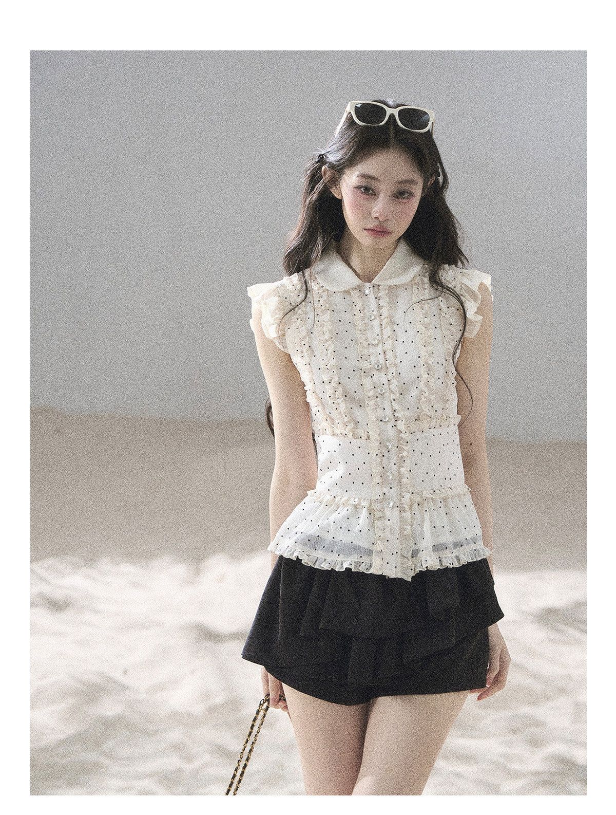 ShaoYeYan Aomalm Maiden's Journey Ruffle French Polka Dot Chiffon Shirt