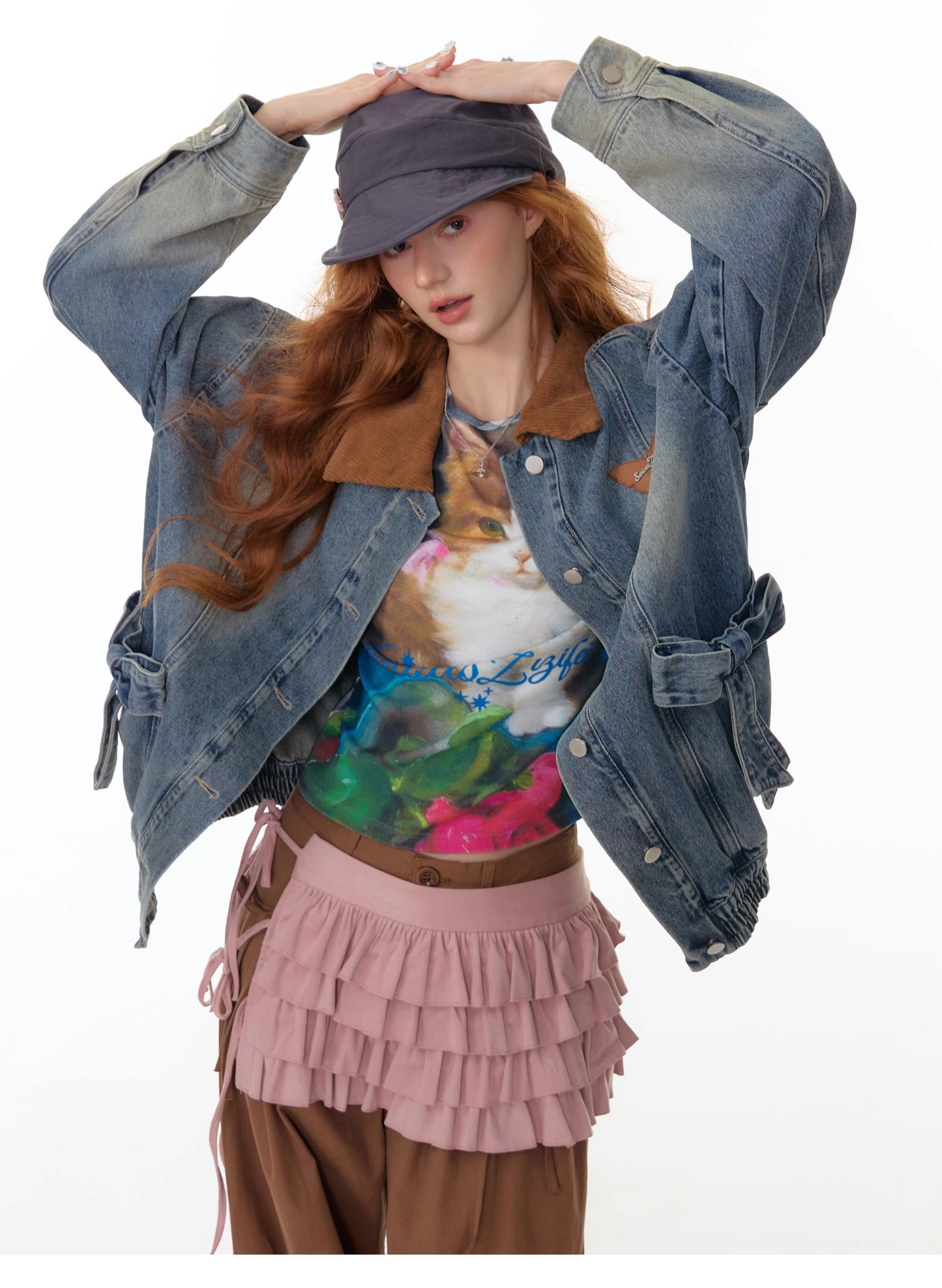 ZiziFei Corduroy-Collar Denim Jacket