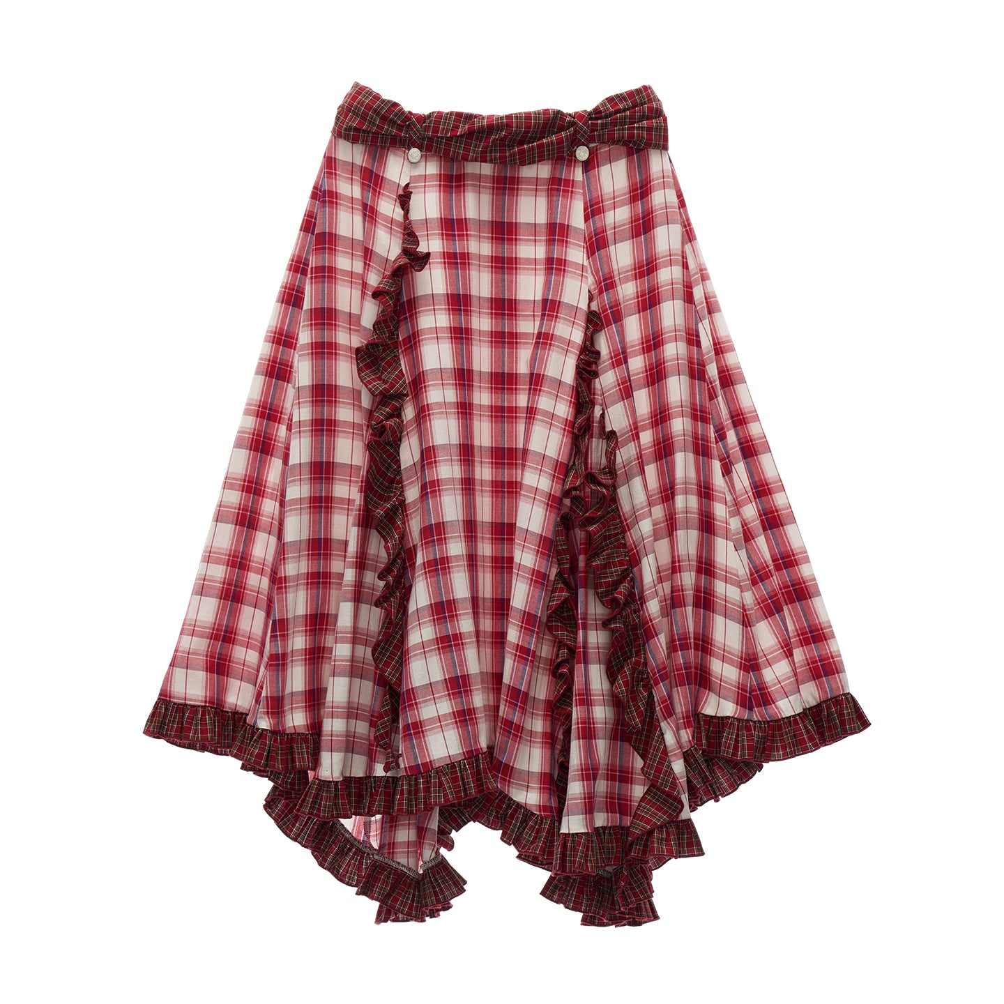 MAMC Asymmetrical Ruffle Hem Plaid Skirt