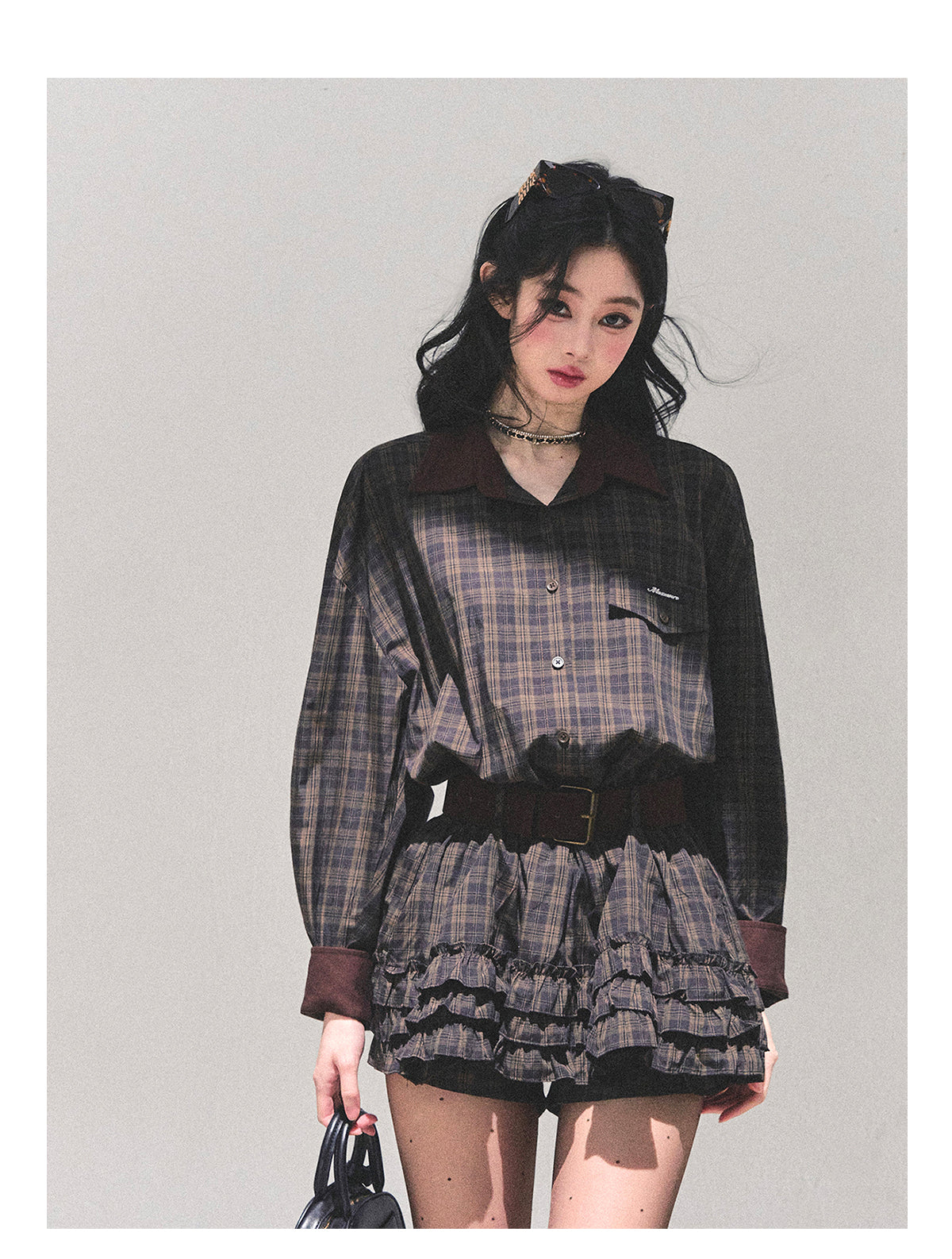 ShaoYeYan Sunset Trajectory Polo Plaid Dress