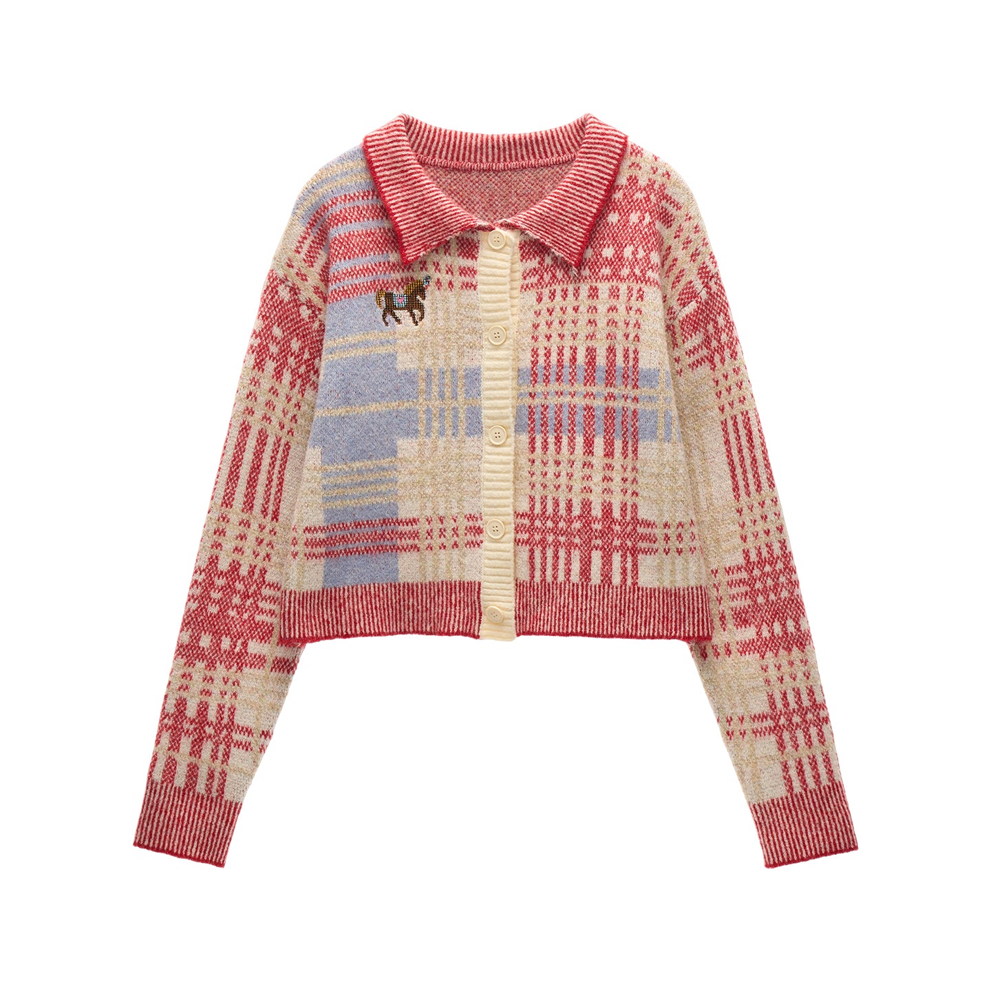 MAMC Pony Plaid Red Sweater Coat