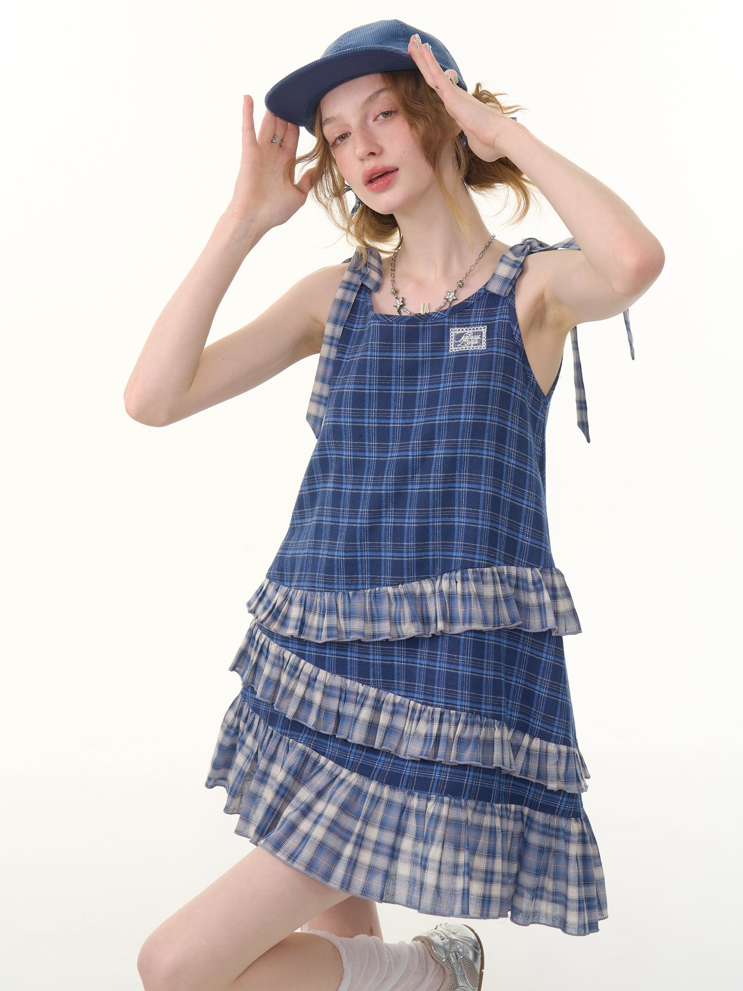 ziziFei Retro Blue Gingham Dress