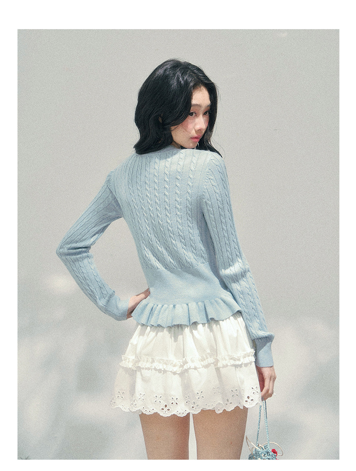 ShaoYeYan Aomalm Pearl's Gentle Ode Waist-Defining Ruffle Sweater