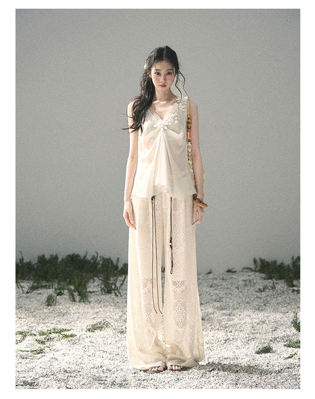 ShaoYeYan Aomalm Mute Rose French 3D Floral Sheer Lace Top