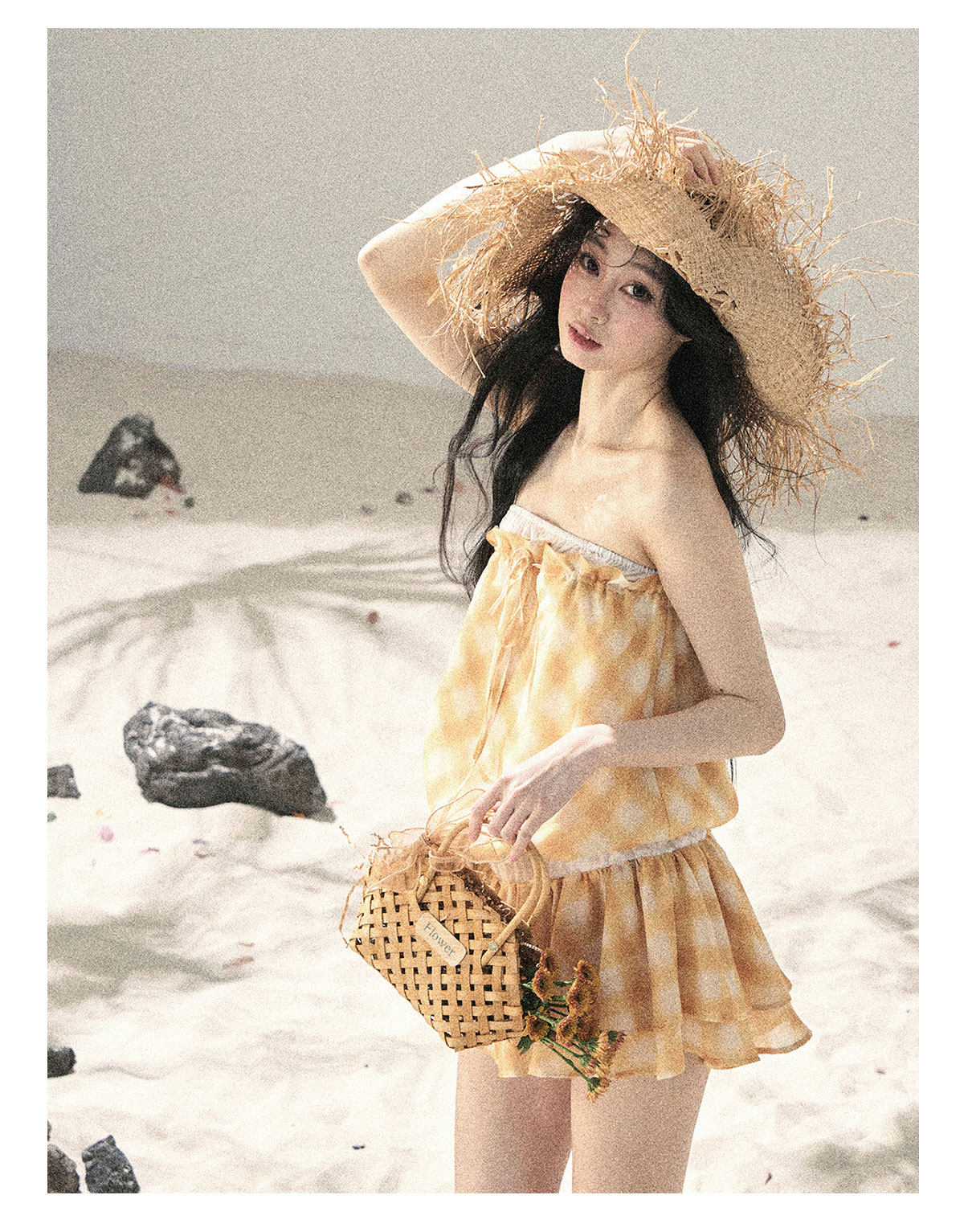 ShaoYeYan Aomalm Wind From the Crest of Waves Off-Shoulder French Argyle Dress