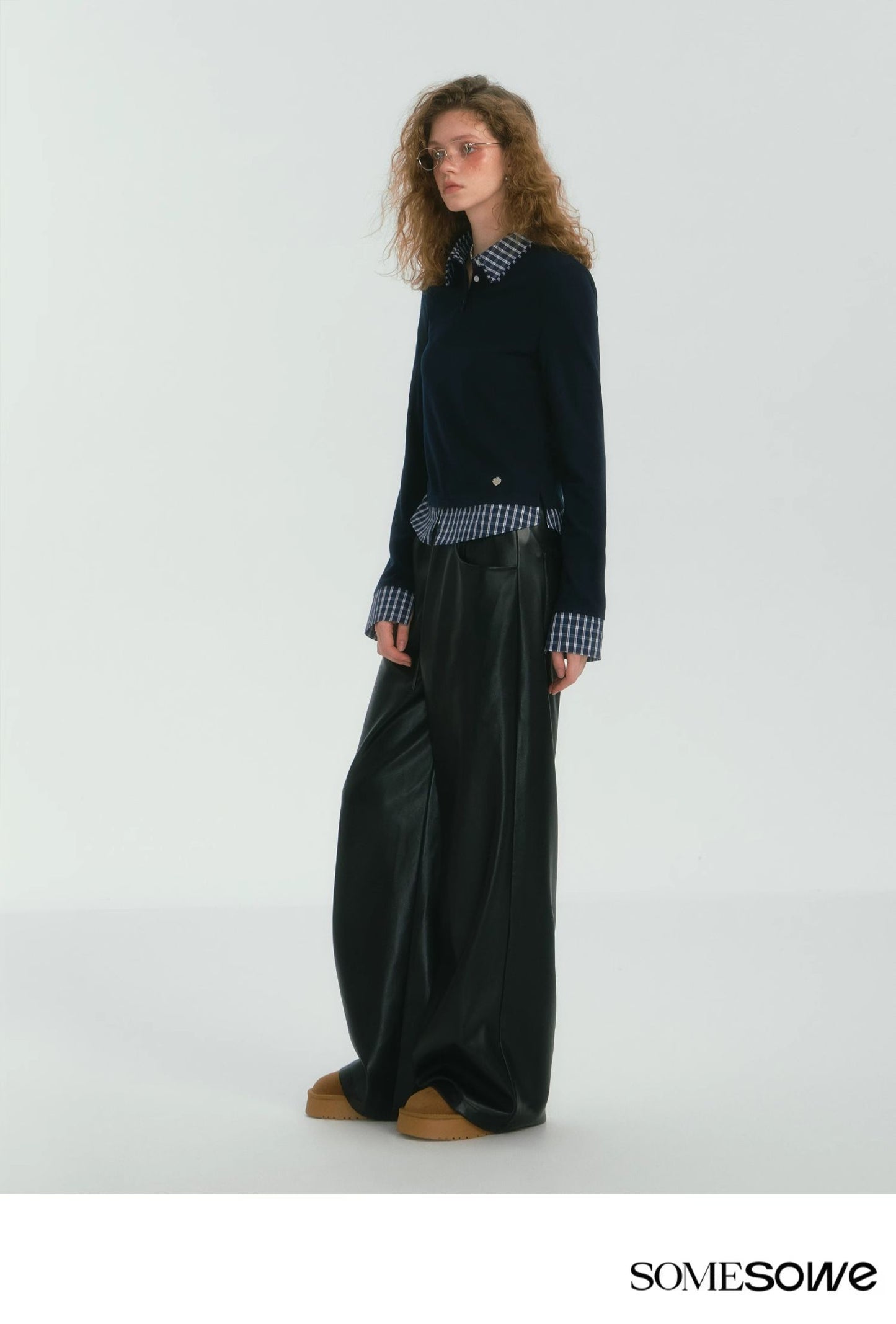SOMESOWE Lace-Paneled PU Leather Pants