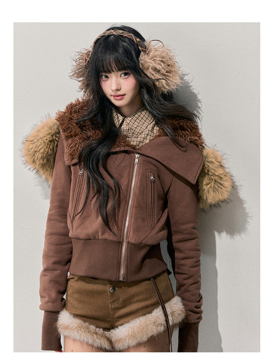 ShaoYeYan Aomalm Warm Wilderness Korean Shearling Hooded Coat