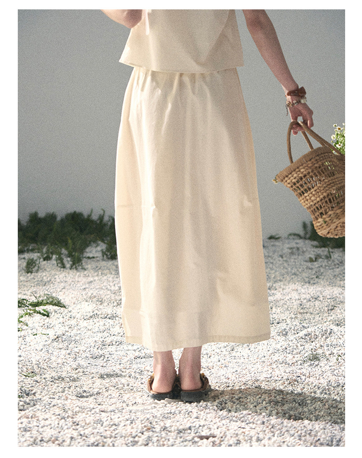 ShaoYeYan Aomalm White Pleated Poem Elegant Two-Piece Set