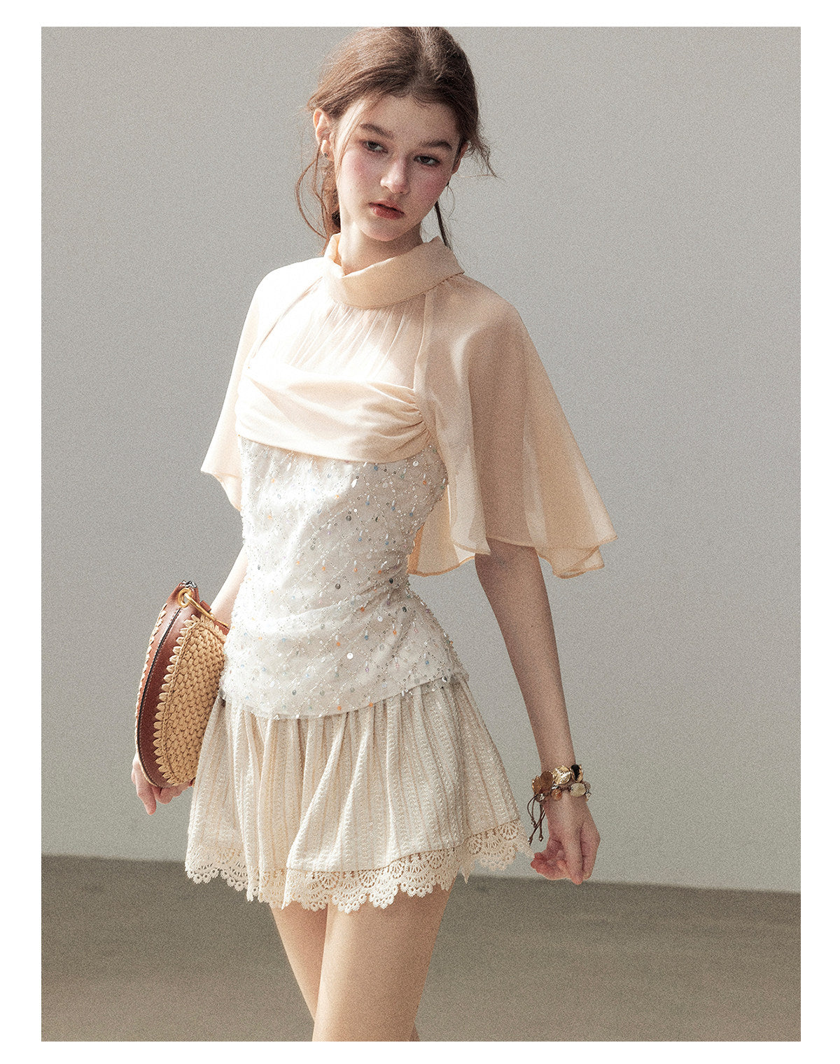 ShaoYeYan Aomalm Diffuse Nebula French Sheer Mesh Wrap Top