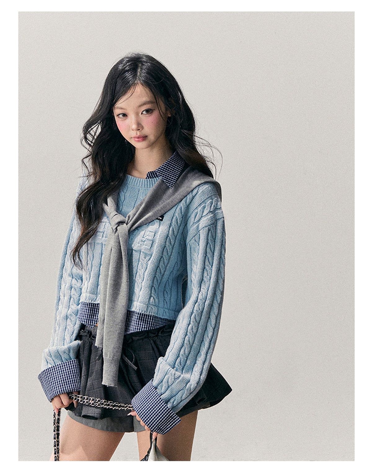 ShaoYeYan Aomalm Suspended Blue Fake Two-Layer Wool Sweater