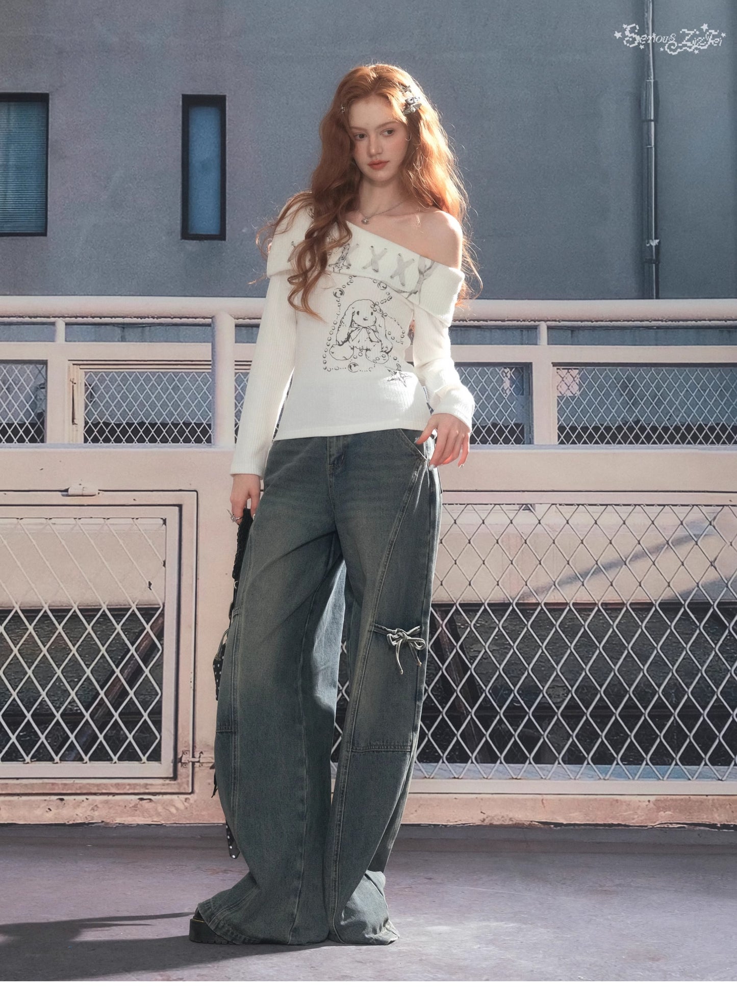 ZiziFei Bow-Detail Denim Pants