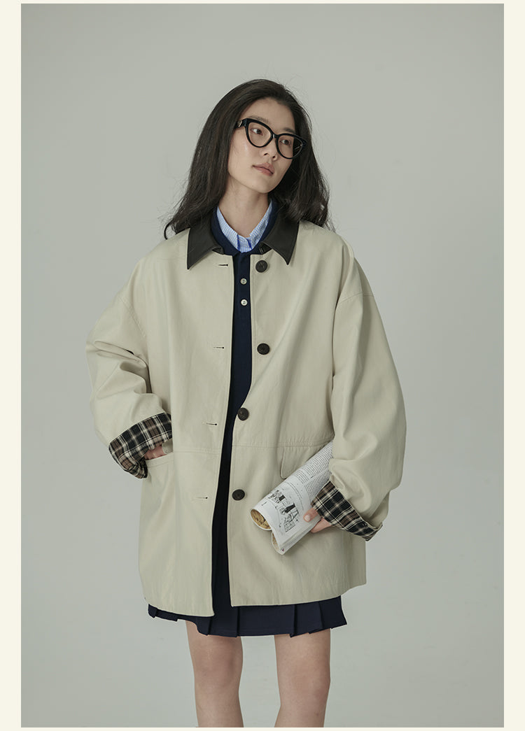 HAVERICE Retro Old Letters Trench Coat