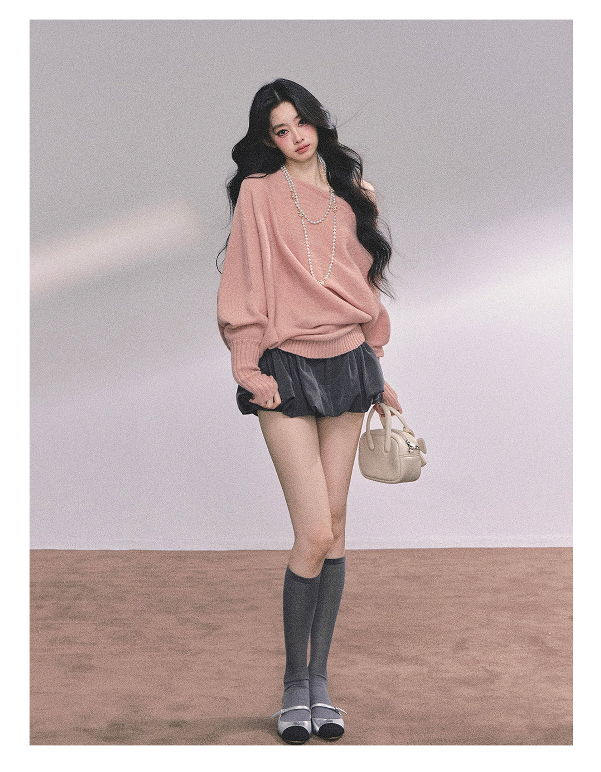 ShaoYeYan Minimalist Chic Off-Shoulder Loose Fit Sweater