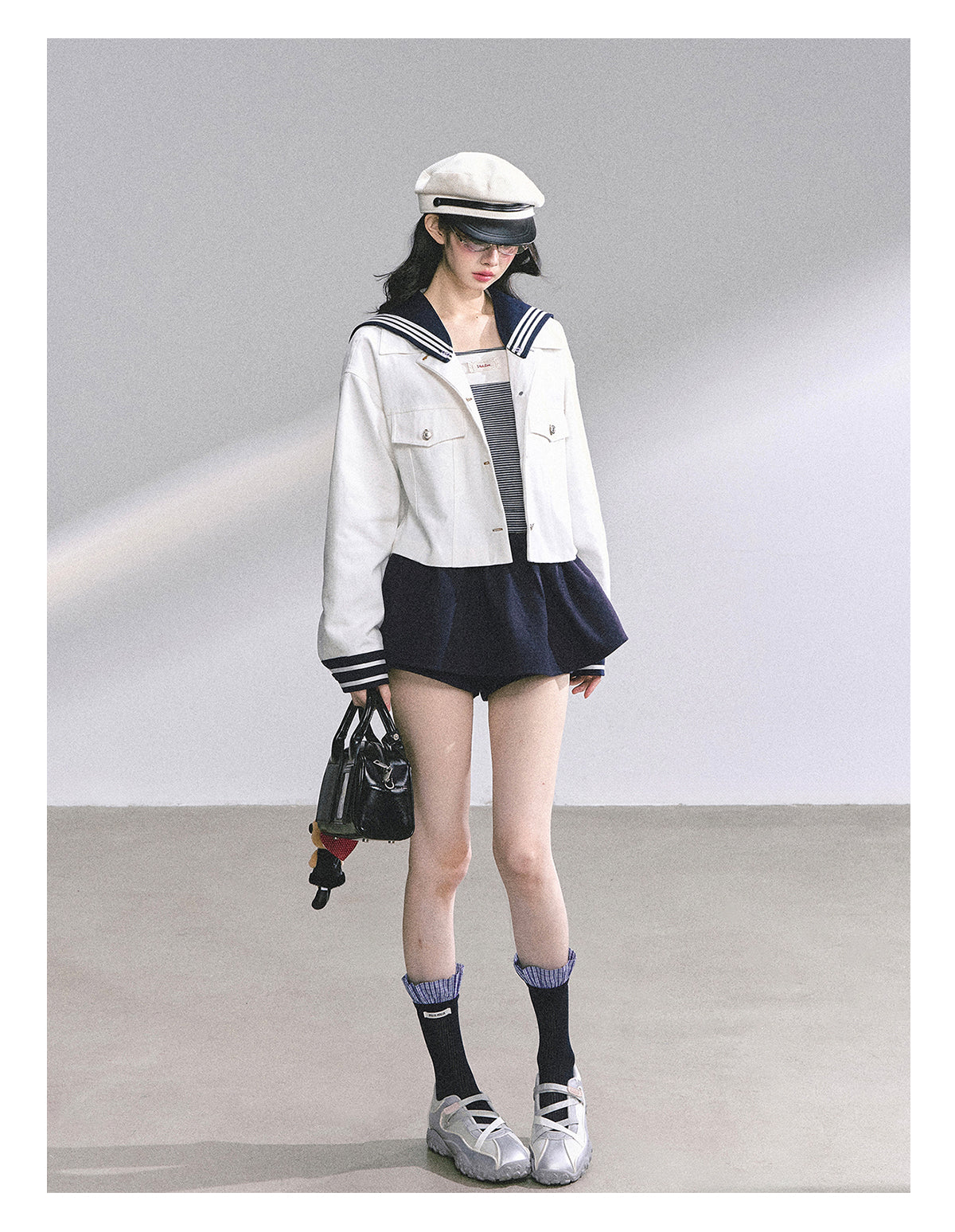 SHAOYEYAN Detachable Sailor Collar Denim Jacket (with detachable navy collar)