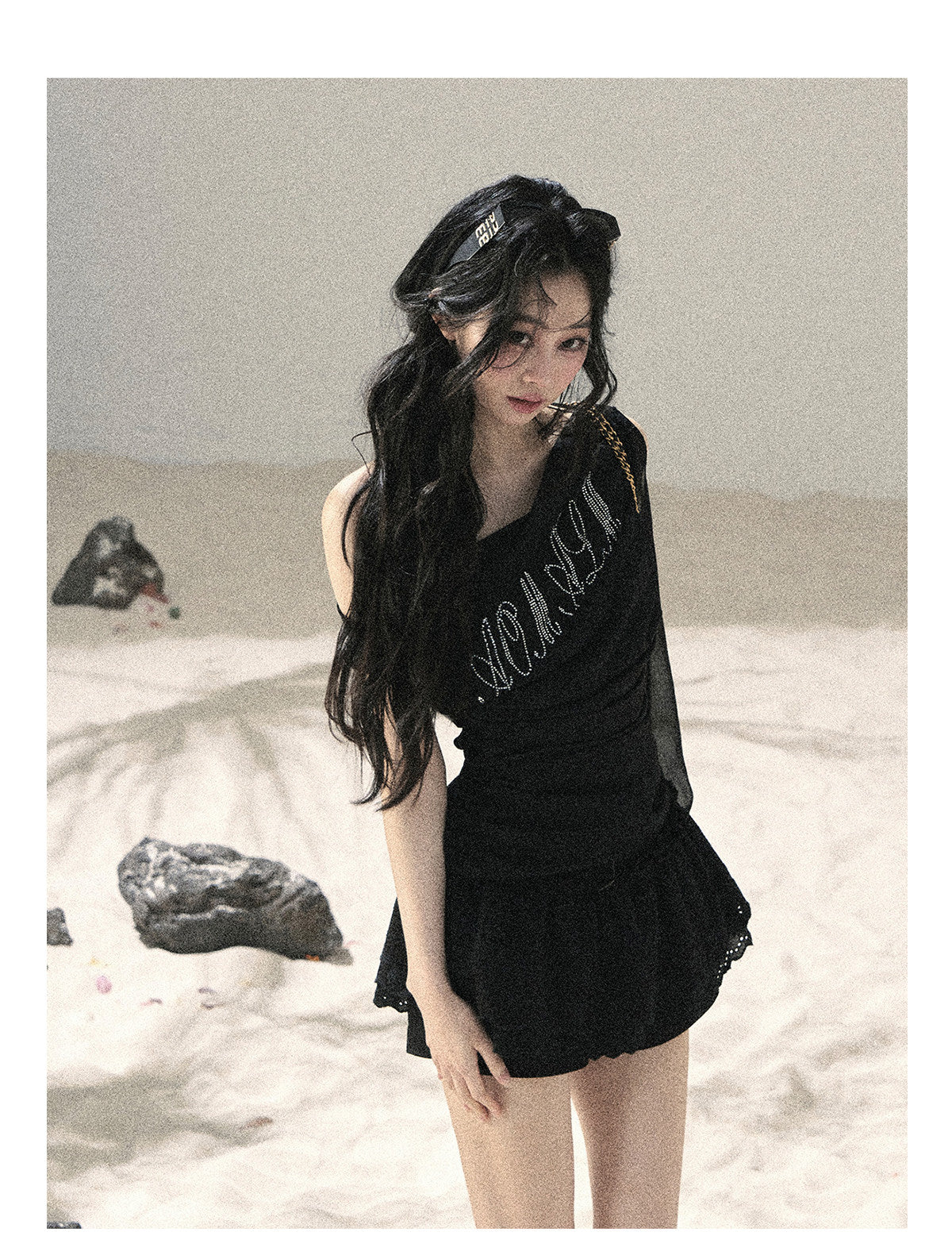ShaoYeYan Aomalm Fragmented Starlight Korean Off-Shoulder Mesh Top