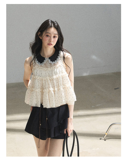 ShaoYeYan Aomalm Dream Like Bubbles French Polka Dot Chiffon Blouse