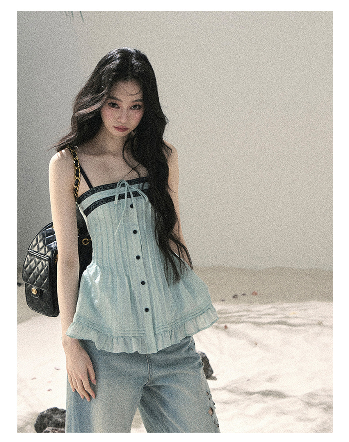 ShaoYeYan Aomalm Cool Sea Breeze Off-Shoulder French Lace Cami