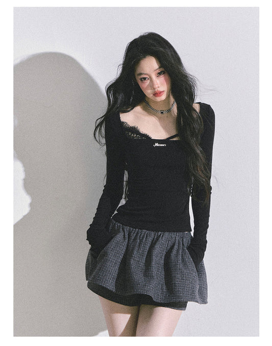 ShaoYeYan Long Sleeve Lace T-Shirt