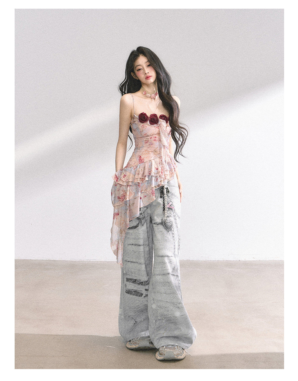 SHAOYEYAN Floral Ruffle Off-Shoulder Top