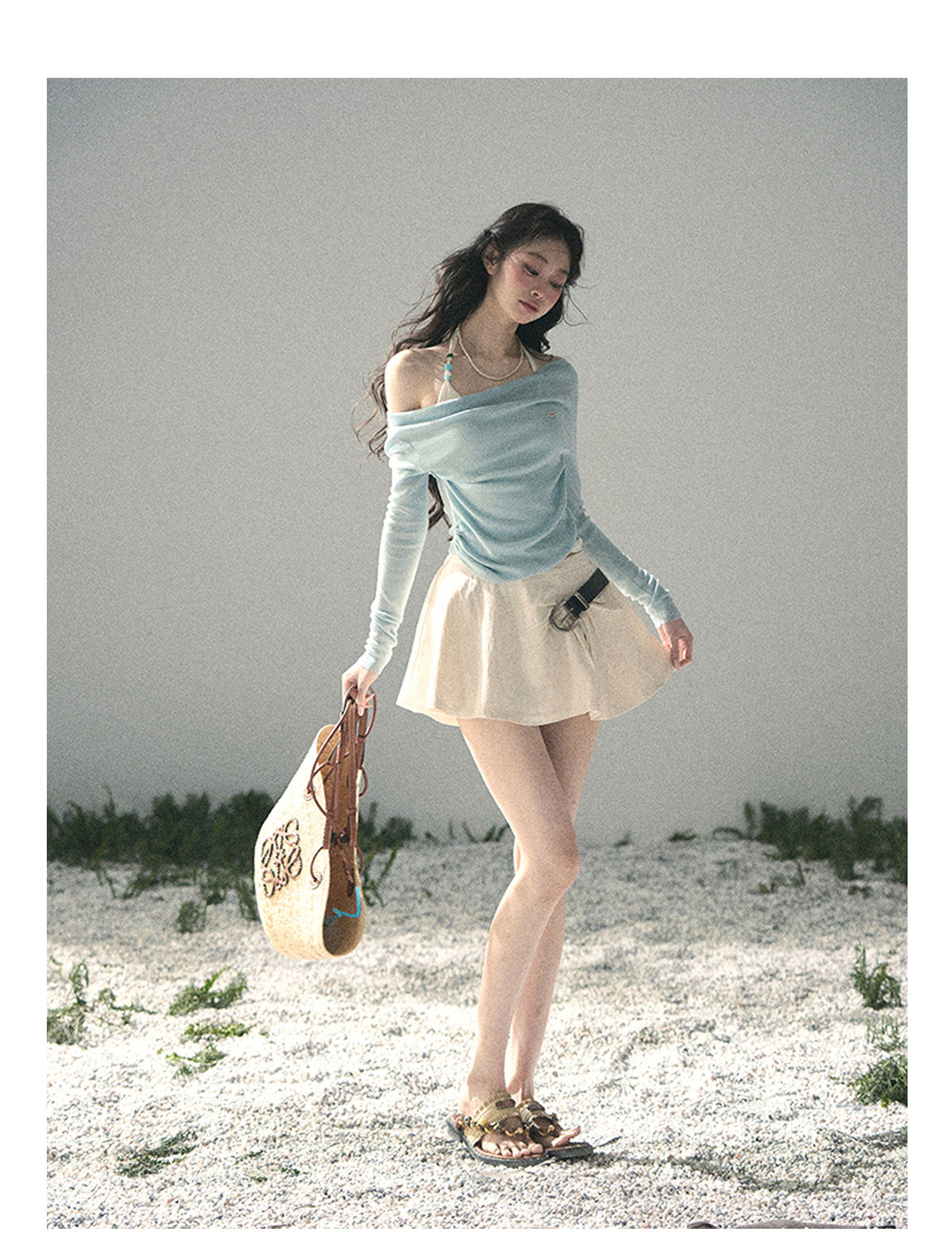 ShaoYeYan Aomalm Frosting on the Shoulder Fake Two-Layer Halter Top