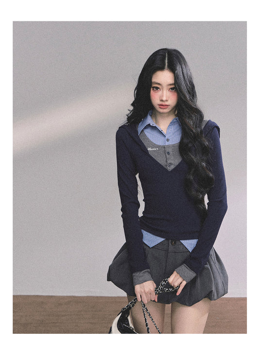 ShaoYeYan High IQ Heroine Fake Three-Layer Knit Top