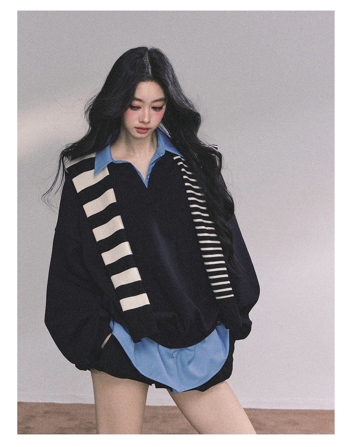 ShaoYeYan High IQ College Fake Two-Piece American Loose Fit Hoodie